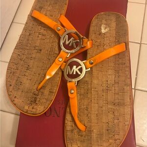 Michael Kors Orange Patent MK Logo Thong Sandals
